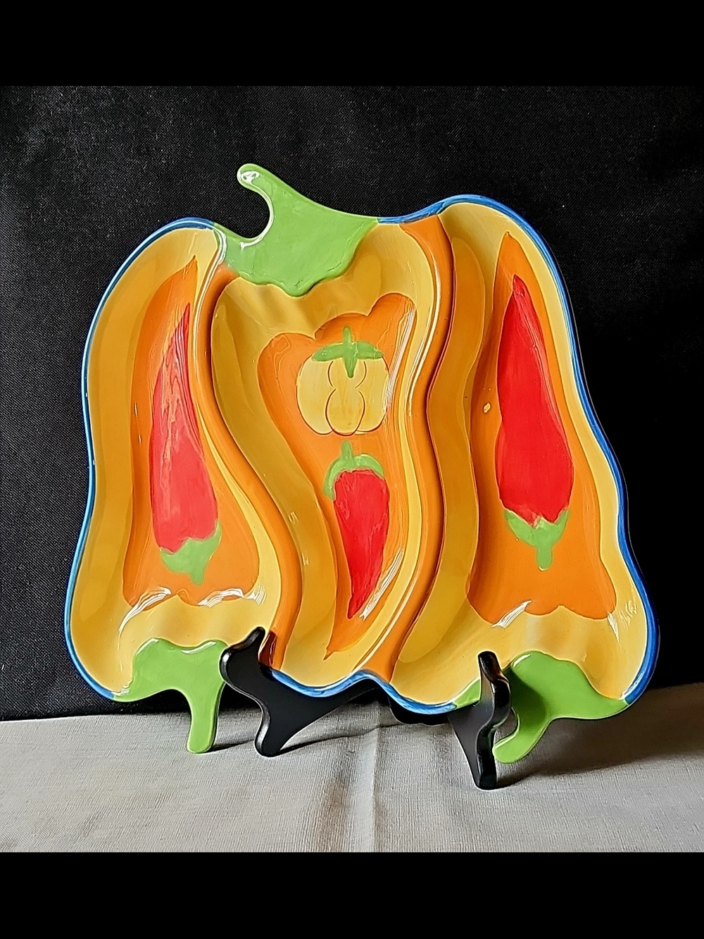 Gibson Hand-Painted Ceramic Relish Dish / Appetizer Tray Large Pepper Plate